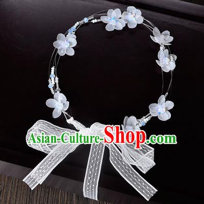 Top Grade Handmade Chinese Classical Hair Accessories Princess Wedding Baroque Headwear White Flowers Lace Hair Clasp Bride Headband for Women