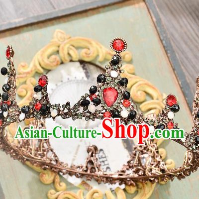 Top Grade Handmade Hair Accessories Baroque Red Rhinestone Round Imperial Crown, Bride Wedding Hair Jewellery Queen Crystal Crown for Women