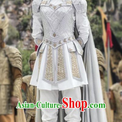 Traditional Chinese Southern and Northern Dynasties Female General Costume and Headpiece Complete Set, A Life Time Love Chinese Ancient Swordswoman Hanfu Armour Clothing