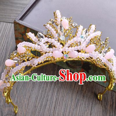 Top Grade Handmade Hair Accessories Baroque Crystal Vintage Pink Beads Imperial Crown, Bride Wedding Hair Jewellery Queen Crown for Women