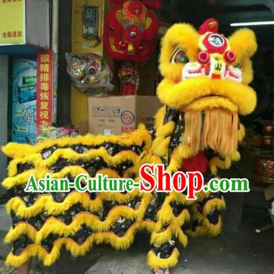 World Lion Dance Competition Yellow Fur Lion Head Lion Dance Costumes Complete Set for Adult
