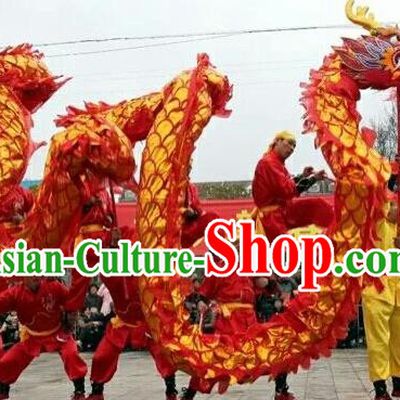 World Dragon Dance Competition Red Dragon Head Lion Dance Costumes Complete Set for Adult
