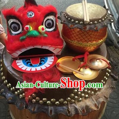 World Lion Dance Competition Orange Fur Lion Head Lion Dance Costumes and Drum Gong for Kids