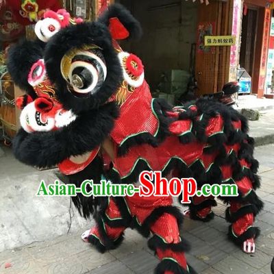 World Lion Dance Competition Black Fur Lion Head Lion Dance Double Person Costumes for Adult