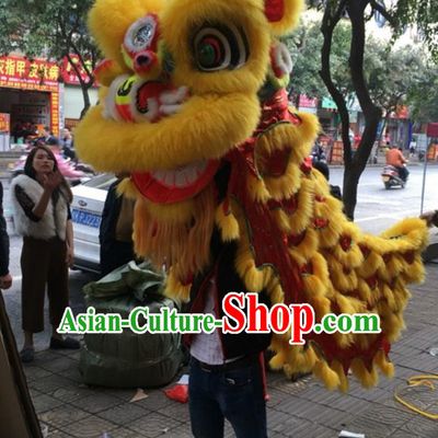 World Lion Dance Competition Yellow Fur Lion Head Lion Dance Costumes for Adult