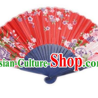 Traditional Chinese Crafts Silk Folding Fan China Sensu Japan Printing Flowers Dance Red Accordion Fan for Women