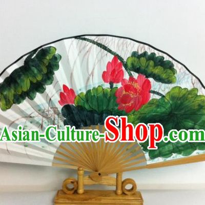 Traditional Chinese Crafts Peking Opera Folding Fan China Sensu Printing Lotus Flowers Dance Accordion Fan for Women