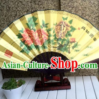 Traditional Chinese Crafts Peking Opera Folding Fan China Sensu Printing Peony Flowers Dance Accordion Silk Fan for Women