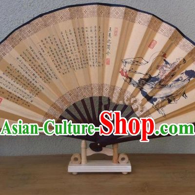 Traditional Chinese Crafts Silk Folding Fan China Sensu Ink Painting Orchid Pavilion Calligraphy Accordion Fan for Men
