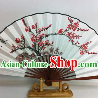 Traditional Chinese Crafts Peking Opera Folding Fan China Sensu Printing Plum Blossom White Paper Fan for Women