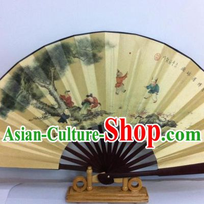 Traditional Chinese Crafts Peking Opera Folding Fan China Sensu Printing Boys Silk Fan for Men