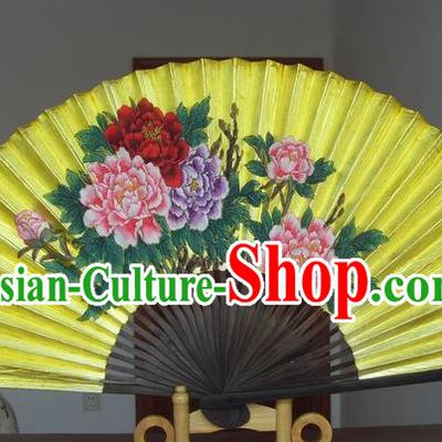 Traditional Chinese Crafts Peking Opera Folding Fan China Sensu Handmade Double Side Golden Paint Xuan Paper Fan