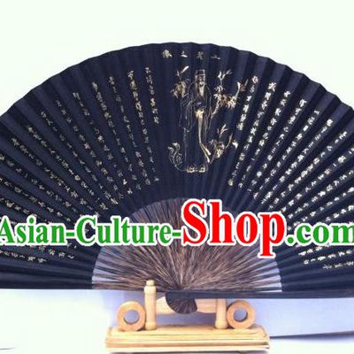 Traditional Chinese Crafts Peking Opera Folding Fan China Sensu Handmade Brown Bamboo Xuan Black Xuan Paper Fan