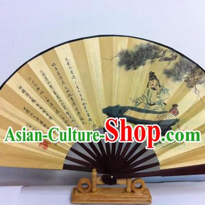 Traditional Chinese Crafts Peking Opera Folding Fan China Sensu Printing Chinese Poet Li bai Drunken Silk Fan for Men