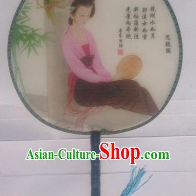 Traditional Chinese Crafts Ancient Palace Lady Dance Round Silk Fan, China Hand Painting Imperial Concubine Hanfu Circular Fan for Women