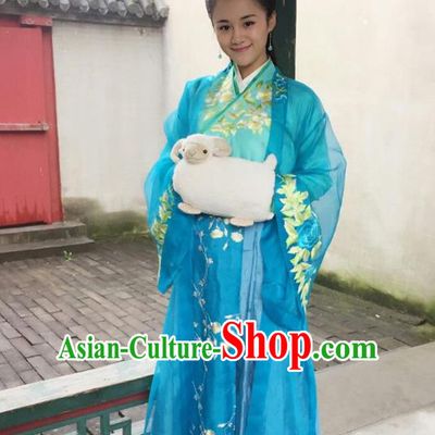 Traditional Chinese Ming Dynasty Princess Fairy Embroidery Costume and Headpiece Complete Set, Chinese Palace Lady Hanfu Dress for Women