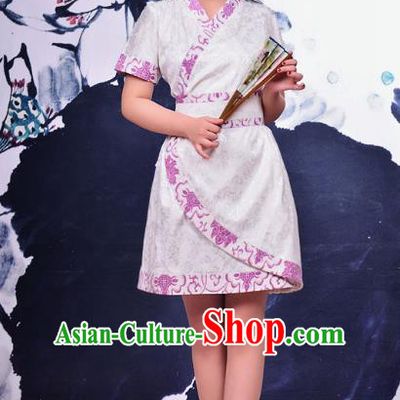 Traditional Ancient Chinese Young Women Cheongsam Pink Dress, Republic of China Tangsuit Brocade Cheongsam for Women