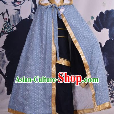 Traditional Ancient Chinese Costume Han Dynasty Prince Cloak, Elegant Hanfu Clothing Chinese Swordsman Blue Cape Clothing for Men