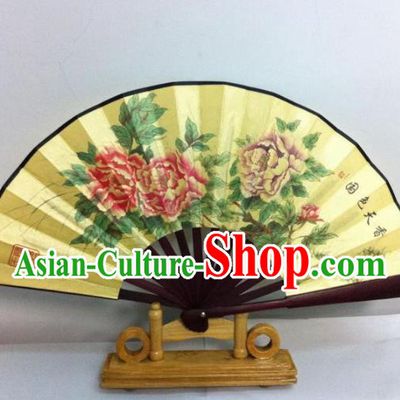 Traditional Chinese Crafts Peking Opera Folding Fan China Sensu Hand Painting Peony Chinese Silk Dance Fan for Women