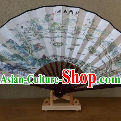 Traditional Chinese Crafts Peking Opera Folding Fan China Sensu Hand Painting West Lake Scenery Chinese Silk Fan for Women