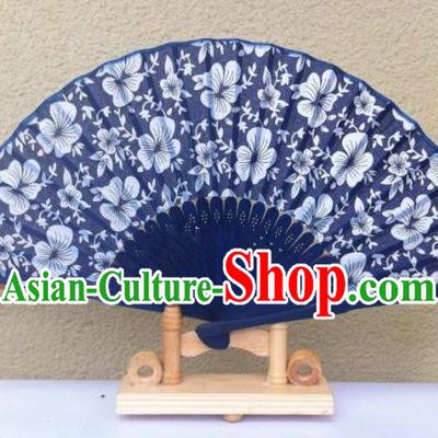 Traditional Chinese Crafts Peking Opera Folding Fan China Sensu Handmade Chinese Navy Fan for Women
