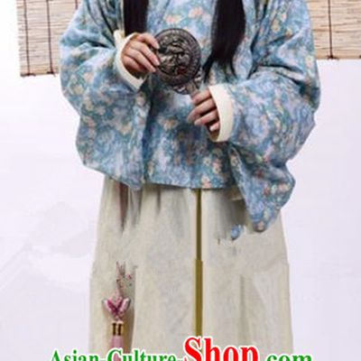 Traditional Chinese Ming Dynasty Young Lady Costume Blue Blouse and Skirt, China Ancient Hanfu Dress Princess Embroidery Clothing for Women