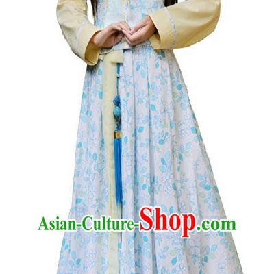 Traditional Chinese Ming Dynasty Young Lady Costume Blue Blouse and Skirt, China Ancient Hanfu Dress Princess Embroidery Clothing for Women