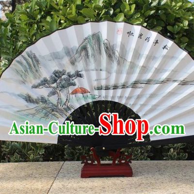 Traditional Chinese Crafts Peking Opera Folding Fan China Sensu Handmade Chinese Painting Pineburst Scenery Xuan Paper Fan for Women