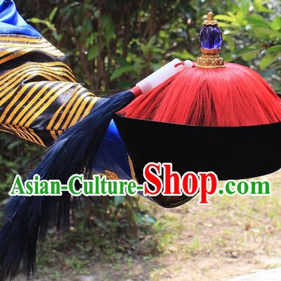 Traditional China Beijing Opera Officer Minister Hat, Ancient Chinese Peking Opera Qing Dynasty Manchu Eunuch Headwear