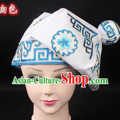 Traditional China Beijing Opera Takefu Hat, Ancient Chinese Peking Opera Martial Arts Men Headwear Embroidery White Kerchief