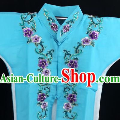 Traditional China Beijing Opera Young Lady Costume Blue Collar Protectors, Ancient Chinese Peking Opera Embroidery Clothing