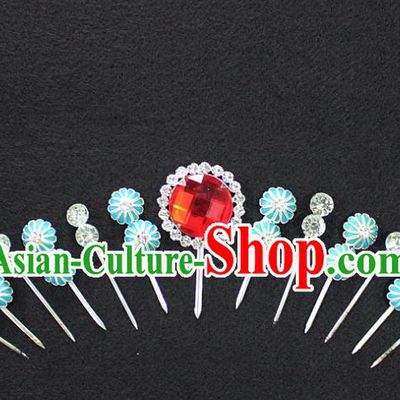 Traditional China Beijing Opera Young Lady Hair Accessories Complete Set, Ancient Chinese Peking Opera Hua Tan Headwear Diva Red Crystal Hairpins