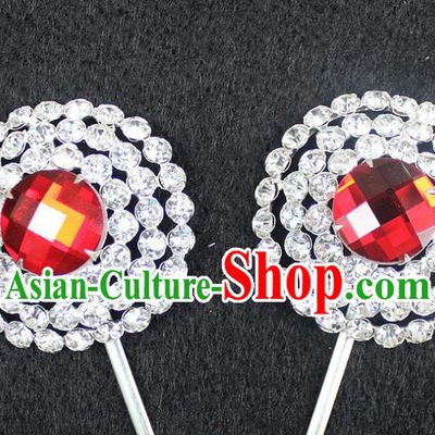 Traditional China Beijing Opera Young Lady Hair Accessories, Ancient Chinese Peking Opera Hua Tan Headwear Diva Red Crystal Hairpins