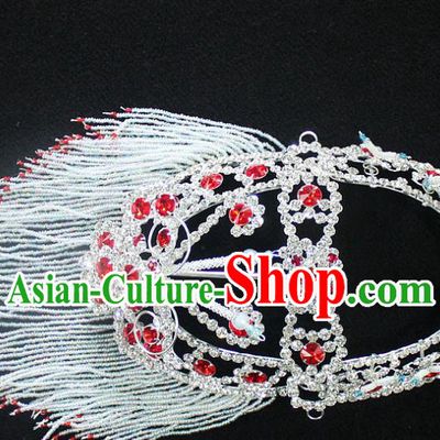 Traditional China Beijing Opera Young Lady Hair Accessories Head-ornaments, Ancient Chinese Peking Opera Hua Tan Headwear Diva Red Crystal Headpiece