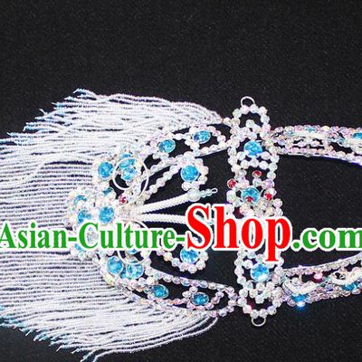 Traditional China Beijing Opera Young Lady Hair Accessories Head-ornaments, Ancient Chinese Peking Opera Hua Tan Headwear Diva Blue Crystal Headpiece