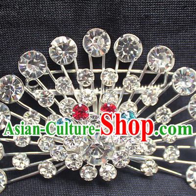 Traditional China Beijing Opera Young Lady Jewelry Accessories Collar Brooch, Ancient Chinese Peking Opera Hua Tan Diva Crystal Fanshaped Breastpin
