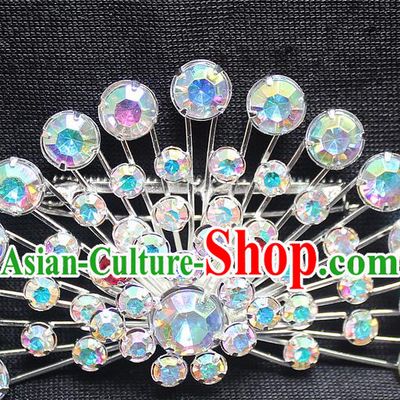 Traditional China Beijing Opera Young Lady Jewelry Accessories Collar Brooch, Ancient Chinese Peking Opera Hua Tan Diva Colorful Crystal Fanshaped Breastpin