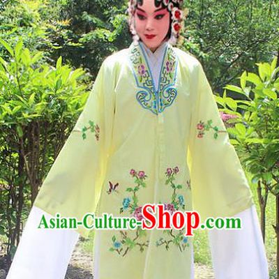Traditional China Beijing Opera Young Lady Hua Tan Costume Embroidered Yellow Cape, Ancient Chinese Peking Opera Female Diva Embroidery Dress Clothing