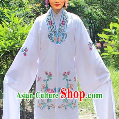 Traditional China Beijing Opera Young Lady Hua Tan Costume Embroidered White Water Sleeve Cape, Ancient Chinese Peking Opera Female Diva Embroidery Dress Clothing