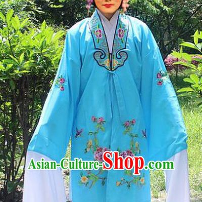 Traditional China Beijing Opera Young Lady Hua Tan Costume Embroidered Water Sleeve Blue Cape, Ancient Chinese Peking Opera Female Diva Embroidery Dress Clothing