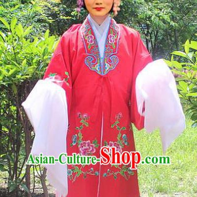Traditional China Beijing Opera Young Lady Hua Tan Costume Embroidered Water Sleeve Red Cape, Ancient Chinese Peking Opera Female Diva Embroidery Dress Clothing