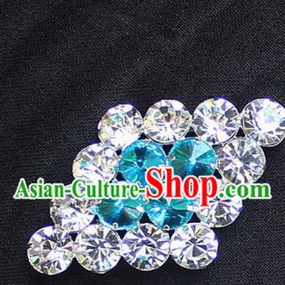 Traditional China Beijing Opera Young Lady Jewelry Accessories Collar Brooch, Ancient Chinese Peking Opera Hua Tan Diva Blue Crystal Rhombus Breastpin