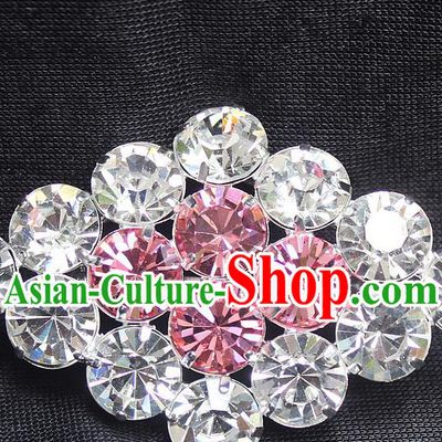 Traditional China Beijing Opera Young Lady Jewelry Accessories Collar Brooch, Ancient Chinese Peking Opera Hua Tan Diva Pink Crystal Rhombus Breastpin