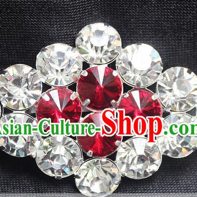 Traditional China Beijing Opera Young Lady Jewelry Accessories Collar Brooch, Ancient Chinese Peking Opera Hua Tan Diva Red Crystal Rhombus Breastpin