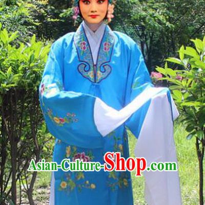 Traditional China Beijing Opera Young Lady Hua Tan Costume Embroidered Water Sleeve Blue Cape, Ancient Chinese Peking Opera Female Diva Embroidery Dress Clothing