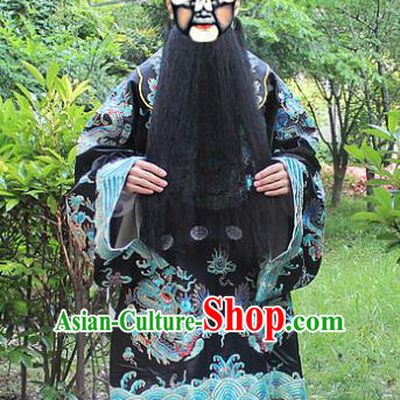 Traditional China Beijing Opera Costume Prime Minister Bao Zheng Embroidered Robe and Headwear Complete Set, Ancient Chinese Peking Opera Embroidery Dragon Gwanbok Clothing