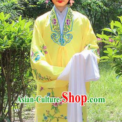 Traditional China Beijing Opera Young Lady Hua Tan Costume Embroidered Yellow Cape, Ancient Chinese Peking Opera Female Diva Embroidery Dress Clothing