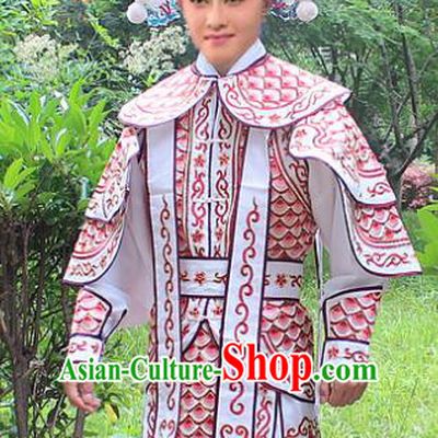Traditional China Beijing Opera Costume Yang Warrior Robe and Headwear Complete Set, Ancient Chinese Peking Opera Soldier Pink Gwanbok Clothing