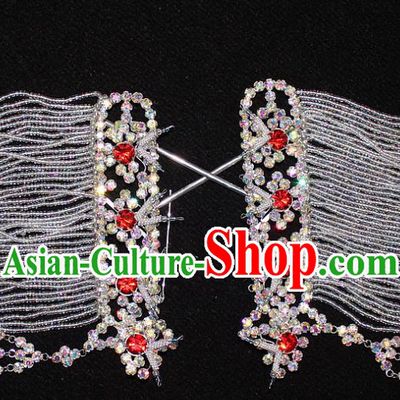 Traditional China Beijing Opera Young Lady Hair Accessories Temples Tassel Step Shake, Ancient Chinese Peking Opera Hua Tan Headwear Diva Red Crystal Empress Hairpins