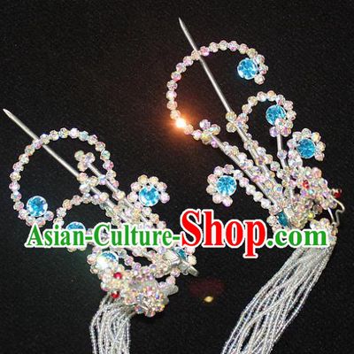 Traditional China Beijing Opera Young Lady Hair Accessories Tassel Step Shake, Ancient Chinese Peking Opera Hua Tan Headwear Diva Crystal Empress Phoenix Hairpins
